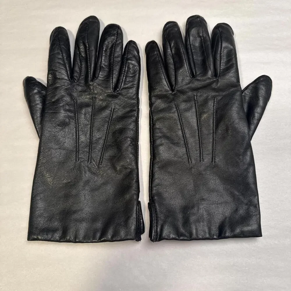 Vintage LANDS’ END black Genuine Leather Gloves‎ - Insulated size 7.5